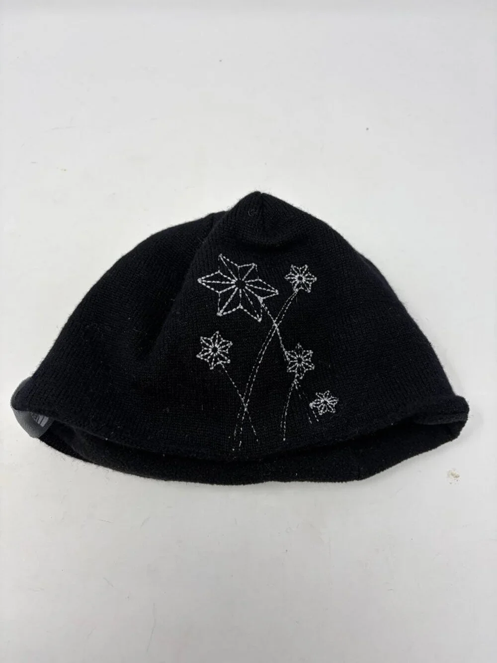 The North Face women's beanie hat black floral wool embroidered gorpcore snow